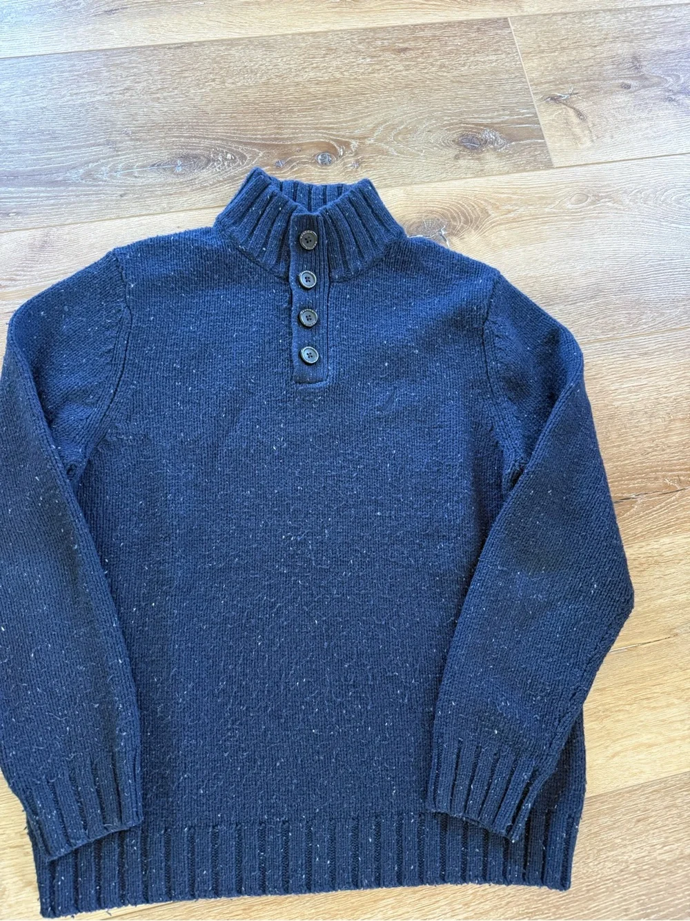Nautica Men's Navy Ribbed Mock-Turtleneck Button Sweater